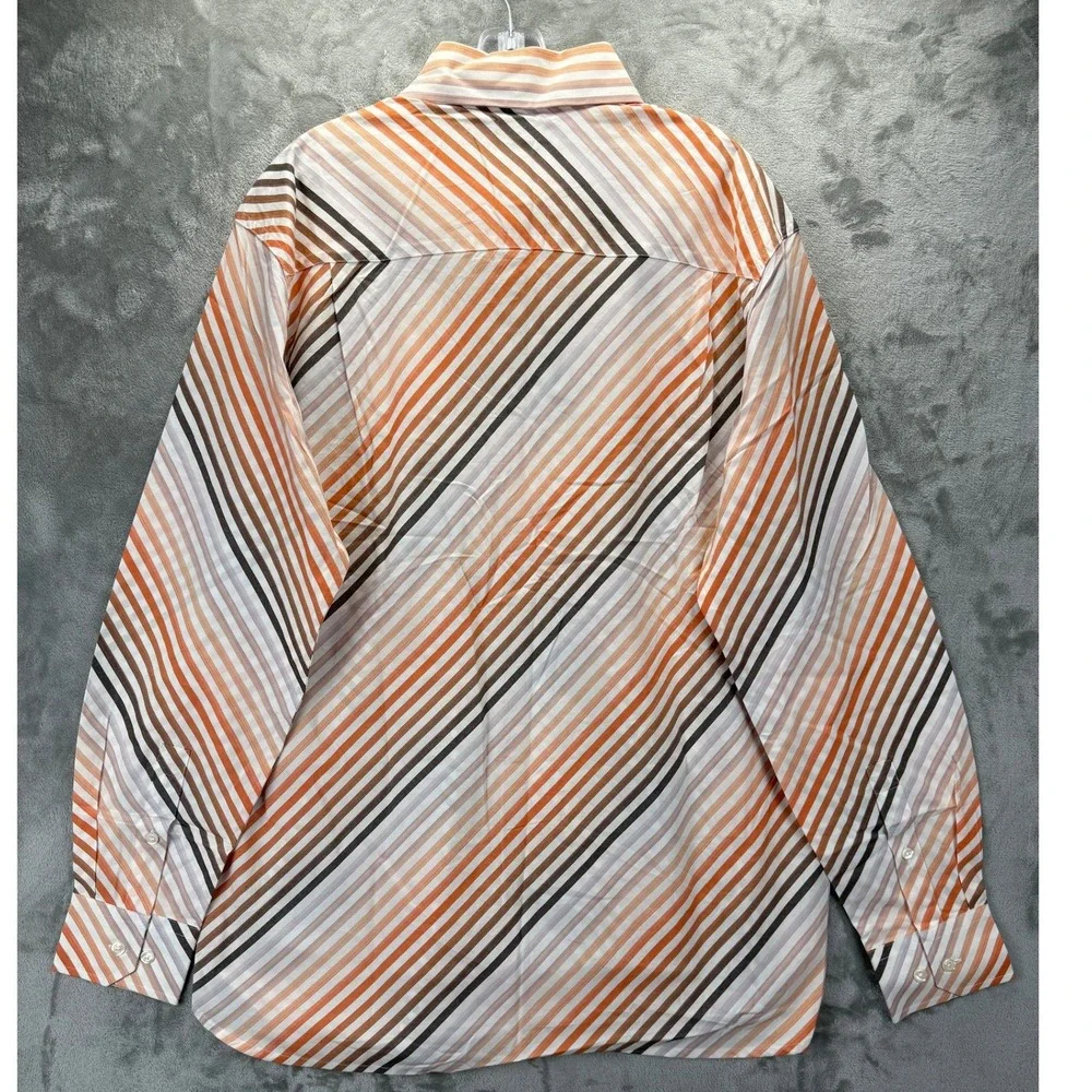 Perry Ellis Mens Melon Orange Diagonal Stripe Button Down Shirt Large NWT - Picture 2 of 8